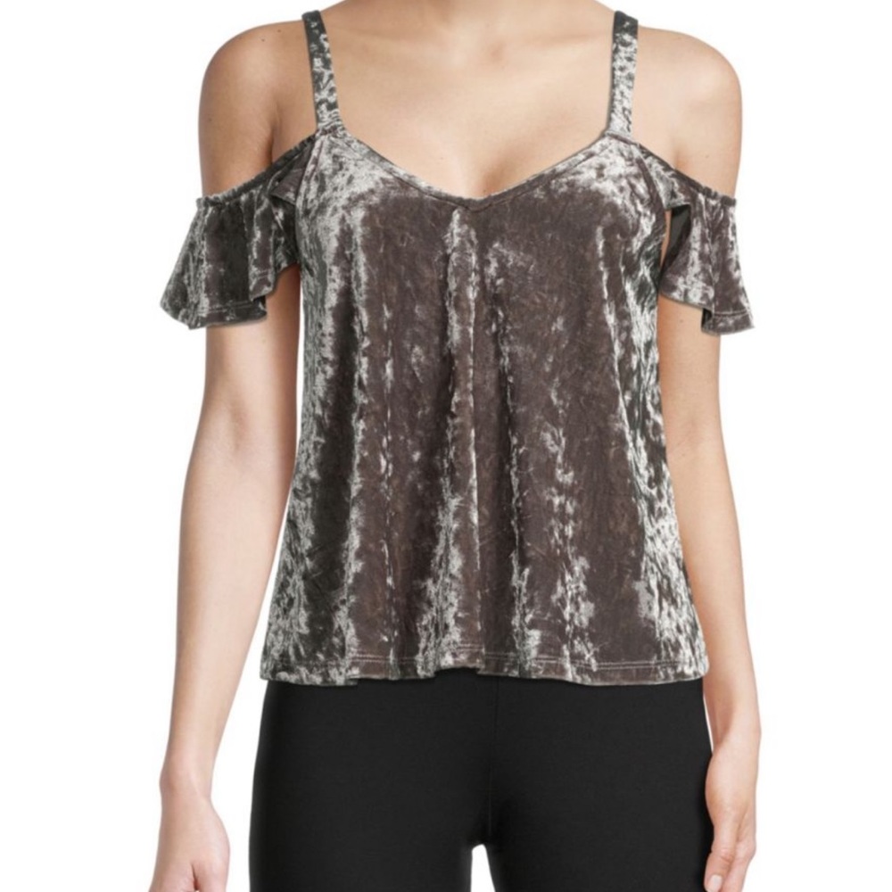 Bagatelle crushed velvet cold shoulder top